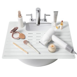 Bathroom Foldable Sink Cover for Counter Space - Sink Topper - Heat Resistant Silicone Mat & Over Sink Makeup Mat - Small Bathroom Space Creation - Bathroom Space Saver Sink Cover for Makeup (Gray)