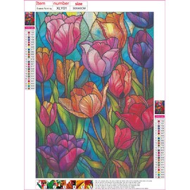 Naykow 5D DIY Diamond Art Kit for Adults, Stained Glass Flower Paint by Numbers, Arts and Crafts, 12 x 16 inches