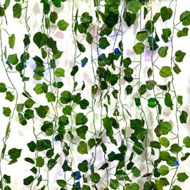 6 Pcs Artificial Hanging Plants Fake Grapevines with 60 Colored Lights, Grapevine Leaves, Fake Plant Vine Hanging Garland for Wall, Party, Wedding, Home, Kitchen, Indoor and Outdoor Decoration
