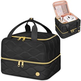 YOREPEK Nail Polish Organizer Holds 42+ Bottles (15ml/0.5 fl.oz), 2-Layer Nail Travel Case with Compartments for Nail Stuff, Nail Tech Organizers and Storage for Supplies, Gift for Manicurist, Black