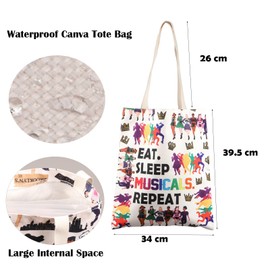 FEELMEM The Musical Gift Eat Sleep Musicals Repeat Tote Bag, Music Gift, Broadway, Musical Items, Shoulder Bag, beige, M