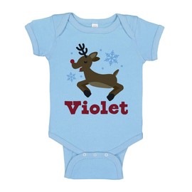 Reindeer Violet Christmas Baby Infant One Piece Bodysuit Newborn Light Blue