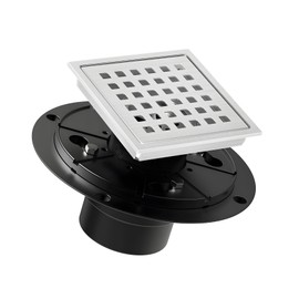 Bmvlffs 4 Inch Square Shower Drain Brushed with Removable Quadrato Pattern Grate, SUS 304 Stainless Steel Floor Drain with Flange