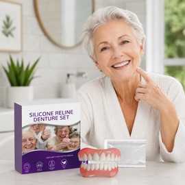 Temporary Cosmetic Denture Set for Adults – Soft Upper & Lower False Teeth for Smile Appearance Support