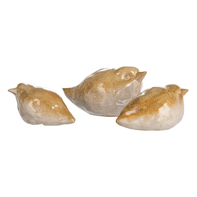 Creative Co-Op Decorative Stoneware Birds, Set of 3 Sizes, Tan