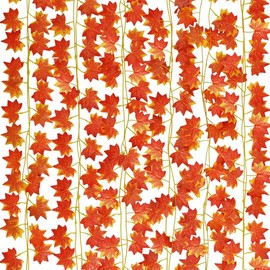 12 Strands Fall Maple Leaves,Artificial Maple Leaves,Autumn Foliage Hanging Vines, for Bedroom,Home, Wall,Party, Arch, Apartment Room Decor