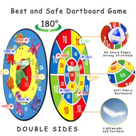 TOMYOU Dartboard for Children - 26 Inches, Theme Dart Board with 16 Balls, Children's Board Games Toy, Opole Sided Dinosaur Safe Dart Game, Children Gift, Outdoor, Indoor Game Choice, 66 cm
