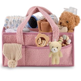 Organizador de Pañales para Bebé,canasta organizadora bebe,cesta de fieltro para almacenamiento de pañales,organizador con múltiples bolsillos y compartimentos flexibles para pañales y otros (Rosa)