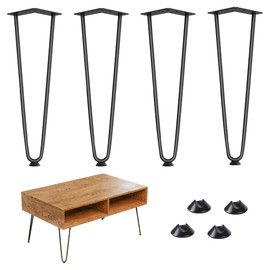 Genius Iron Hairpin Table Legs 12 inch, 3/8" Solid Metal Steel Firm Welding Home DIY for Coffee Table, Side Table with Rubber Floor Protectors, Black, 4 PCS