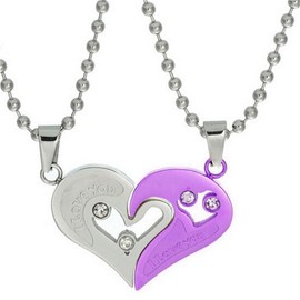 Uloveido Stainless Steel Bead Chain Necklace with Pendant "I Love You" Puzzle Matching, Gift Ideas for Him/Her (Purple) SN102