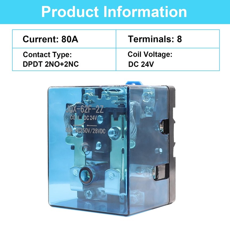 TWTADE/JQX-62F-2Z Coil Voltage DC 24V 80A DPDT Electronmagnetic Relay,High Power