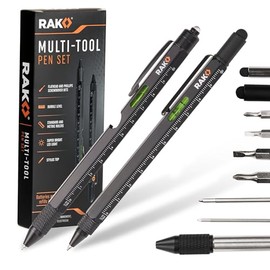 RAK Multitool Pen - Multi-Tool Pen Set 11 in 1, LED Light, Screwdrivers, Level, Ruler, Bottle Opener, and Stylus. Cool Gadgets Gifts for Men, Dad, EDC Tactical Pen Tool, Gift-Ready Box, Pack of 2