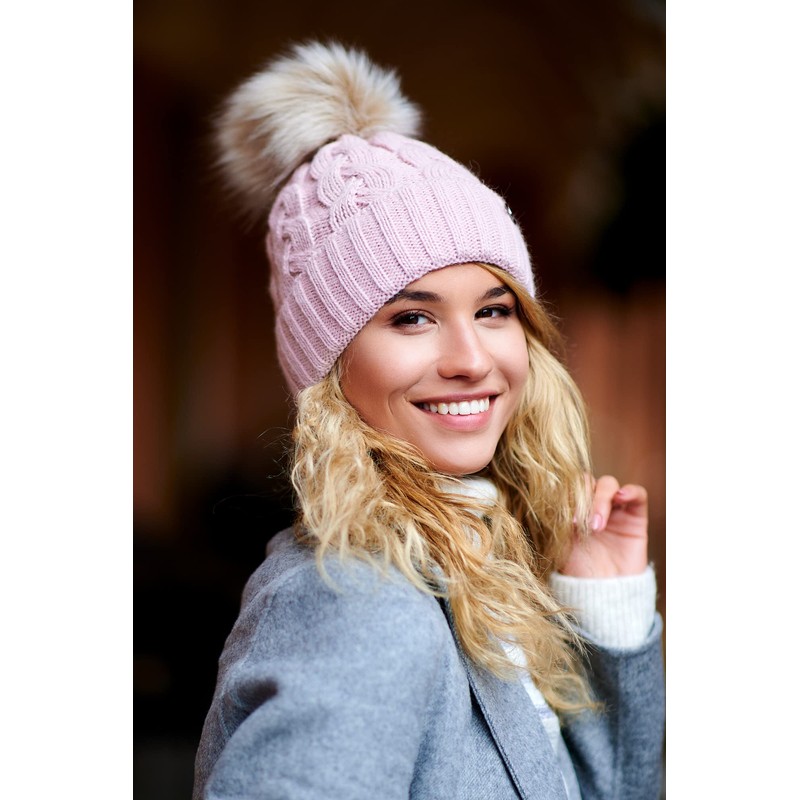 ELIMELI® Winter Hat Women's Hat with Fur Bobble Fleece Lining
