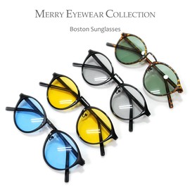 MERRY PLEASURE Men's Women's Boston Round Round Glasses Light Color Lens, Black x Lt. Pink