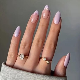 Spring/Summer Press-On Nail Tips – Pink & Purple Floral Designs | Trendy Fashion Nails | 24pcs Reusable, Easy Application, Medium Length