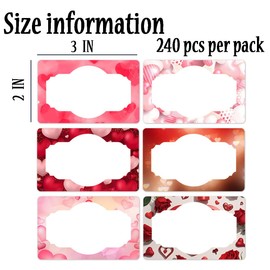 240PCS Valentine's Day Name Tags Stickers Valentines Day to from Stickers Pink Red Heart Rose Name Label Stickers Blank Name Labels, for Valentines Day Birthday Party Occasions Supplies, 2x3 Inches