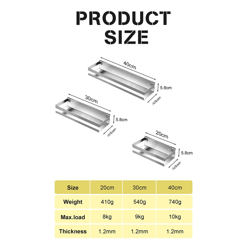 Rustproof Metal Storage Floating Shelf Wall Mounted Rectangular Shelf Bedroom,