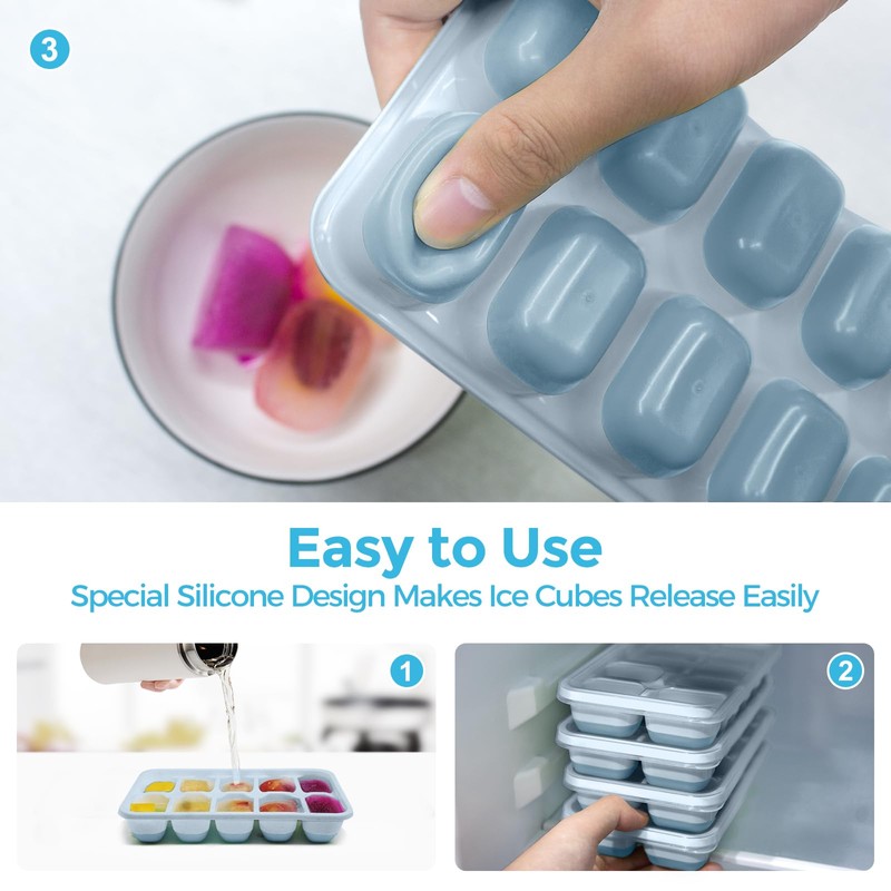 DOQAUS Ice Cube Tray with Lids - 4 Pack Stackable