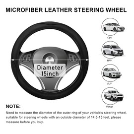 ZNDAW Car Steering Wheel Cover, 15 Inch Anti-Slip Breathable Leather Auto Steering Wheel Protector, Full Surround Soft Steering Wheel Cover for Men Women, Car Interior Accessories (Black)