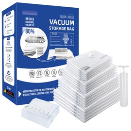 20 Pack Eco Friendly Vacuum Storage Bags, Space Saver Compression bags for Clothing, Comforters, Blankets, and Travel essentials. Vacuum Seal Clothes Bags Pacifik angels. Free Hand Pump Included.