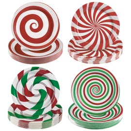 60 Pieces Christmas Paper Plates 9 Inch Disposable Candy Cane Plates Christmas Paper Plates Peppermint Flavoured Cute Christmas Dessert Plates Holiday Plates for Winter Christmas