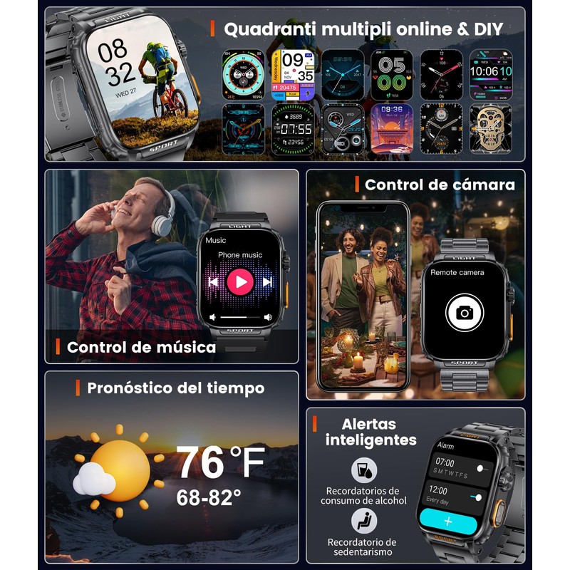 ESFOE Reloj Inteligente Hombre,1.91" HD Smartwatch con LED Linterna, Llamadas