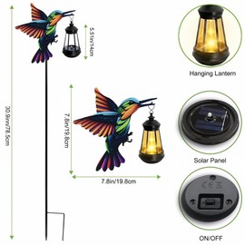 Cynzia 2 Pack Hummingbird Solar Garden Lights Waterproof Outdoor Metal Stakes with Solar Lantern Gifts for Women Mom Grandma Birthday for Path Yard Patio Porch Lawn (Warm White, Colorful Hummingbird)