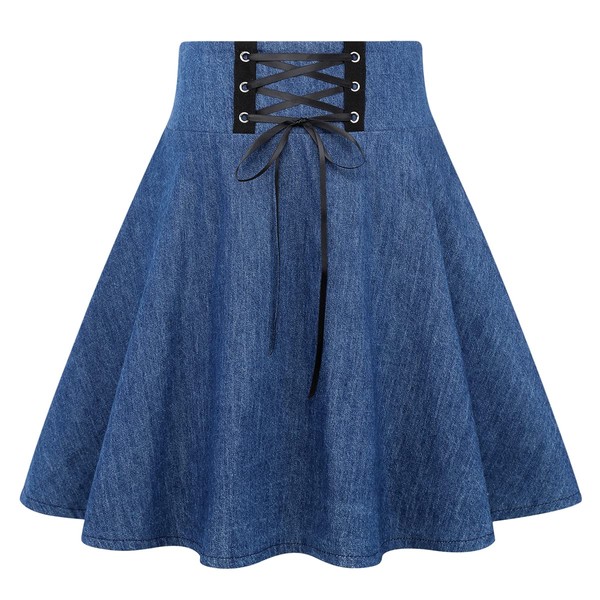 IDEALSANXUN - Minifalda gótica a cuadros para mujer, faldas cortas de cintura alta a cuadros, Azul mezclilla, M