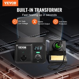 VEVOR 70W Soldering Iron Station, Digital Display Soldering Station Kit, 122°F- 932°F Temp Control & Built-in Transformer, Auto Standby & Sleep Mode, with 5 Soldering Tips, 10g Solder Wire, Tweezers