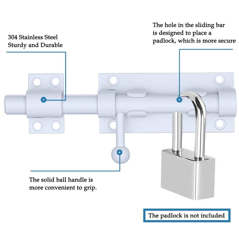 Litensh Gate Bolt Gate Slider with Hole for Padlock 304