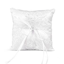 Ring Cushion Wedding Ring Holder Cushion White Bridal Pillow Carrier Ring Box 15 x 15 cm Ring Box Ring Box with Satin Ribbon for Wedding Rings