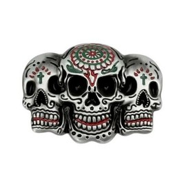 Générique Mexican skull calavera belt buckle steel grey and coloured.
