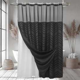Boho Black Shower Curtain with Snap in Liner Replacement Fabric Shower Curtain 71 x 72 Waterproof & Washable Mesh Top Window Modern Western Tufted Chevron Textured Striped for Bathroom Hotel shower  curtain - Colour: A-black, Size: 71"W x 72"L (Pack of 1