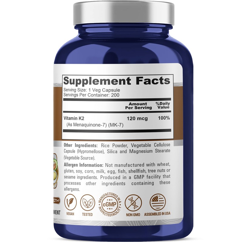 NusaPure Vitamin K2 MK7 120 mcg 200 Veggie Caps (Soy