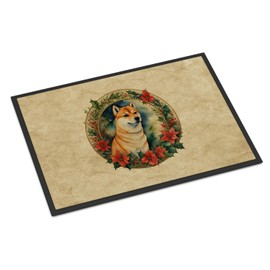 Caroline's Treasures DAC2430JMAT Shiba Inu Christmas Flowers Doormat Front Door Mat Indoor Outdoor Rugs for Entryway, Non Slip Washable Low Pile, 24H X 36W