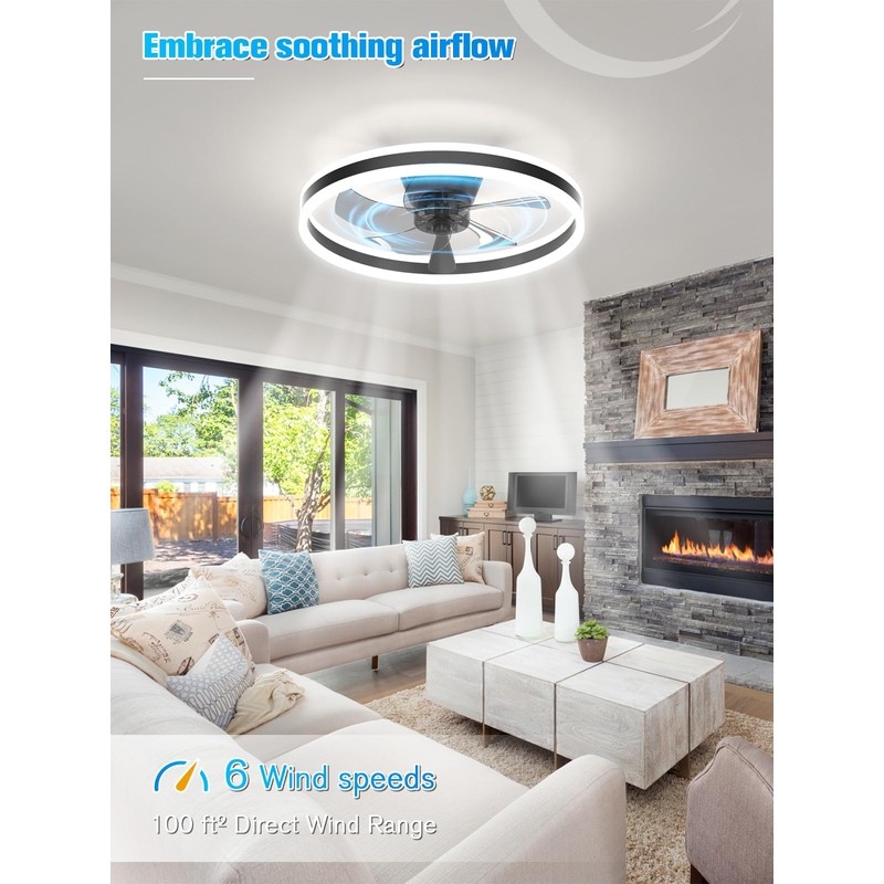 JOFIOS Ceiling Fans with Lights,19.7" Flush Mount Ceiling Fan with