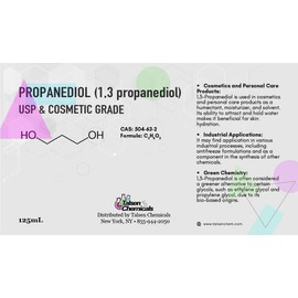Talsen Chemicals Propanediol PDO Liquid 1,3 (125 mL / 4.22 Ounce) Propanediol 1,3 Cosmetic and USP Grade