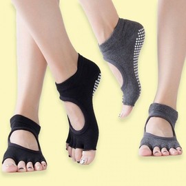 Yoga Pilates Non-Slip Toeless Home Training Socks Pilates Non-Slip Black