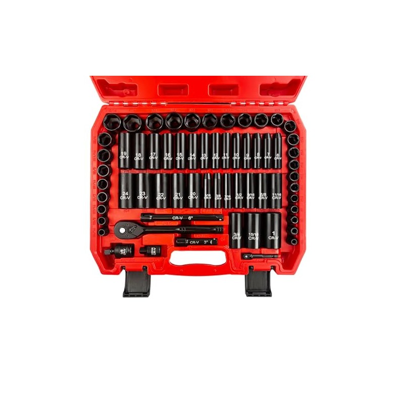 EACELIY 64pcs 3/8" Socket Set,Drive Impact Socket Set, SAE/Metric, Deep