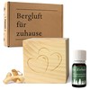 Zirben-Würfel Duft-Set | Zirbenholz-Würfel mit Motiv und Tropfstruktur + Zirben-Öl