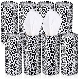 Cunhill 8 Pack Car Tissue Holder with Facial Tissue Bulk Cylinder Car Round Boxes for Travel Fit for Cup Holder Box Round Container(Leopard Style)