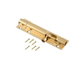 Leliafleury Door Lock Bolt 4 Inch Brass Door Latch Barrel Sliding Lock Solid Security Lock Latch for Bathroom Bedroom Shed Doors (Gold)