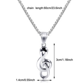Kawailay Music Note Necklace Rock Musical Symbols Necklace Punk Biker Hip Hop Pendant Necklace for Men Women - Silver