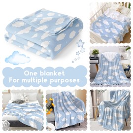 Cloud Print Throw Blanket, Blue and White Gift for Girl and Boy, Lightweight Soft Cute Fleece Blanket for Sofa Chairs Bed 80" x 60" for Adults