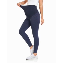 HOFISH Maternity Denim Leggings Over The Belly Seamless Comfy Pregnancy Faux Jeans Pants with Pockets 2Navy XL