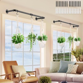 2Pcs Plant Hanging Rod, with 6Pcs Macrame Plant Hangers and 6 Hooks, 32" Plant Hanger Indoor, Hanging Planter for Indoor Plants, Window Wall Ceiling Plant Hanger (POTS & PLANTS NOT INCLUDED)