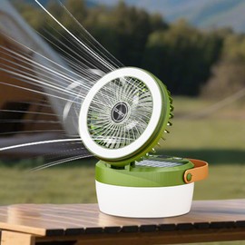 EZIRVLIFE Solar Powered Camping Fan – 3-Speed with 4 Light Modes, USB & Solar Charging, Portable Solar Fan for Tent, Hiking, Emergency Use