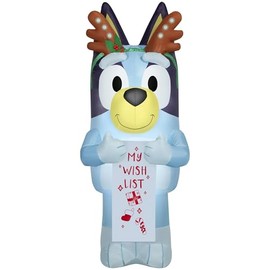 Christmas Inflatables Yard Decoration, Bluey with Reindeer Antlers and Wish List, 4.5 Ft