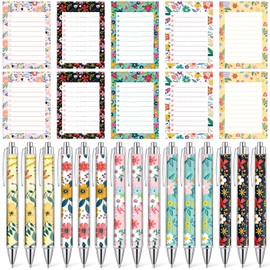 Fuutreo 30 Pcs Flower Notepads with Pens Flower Sticky Notes Funny Flower Ballpoint Pens Bulk Floral to Do List Memo Pads Floral Pens Flower Party Favors for Mother's Day School Office Holiday Gifts