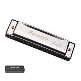Farcaya Harmonica for Beginners Adults Blues Harp Diatonic C Key 10 Holes 20 Tones Metal Mouth Organ with Hard Case and Cleaning Cloth (Silver)